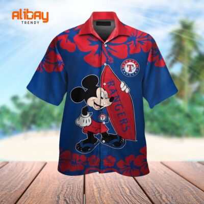 Disney Mickey Mouse Texas Rangers Tropical Hawaiian Shirt