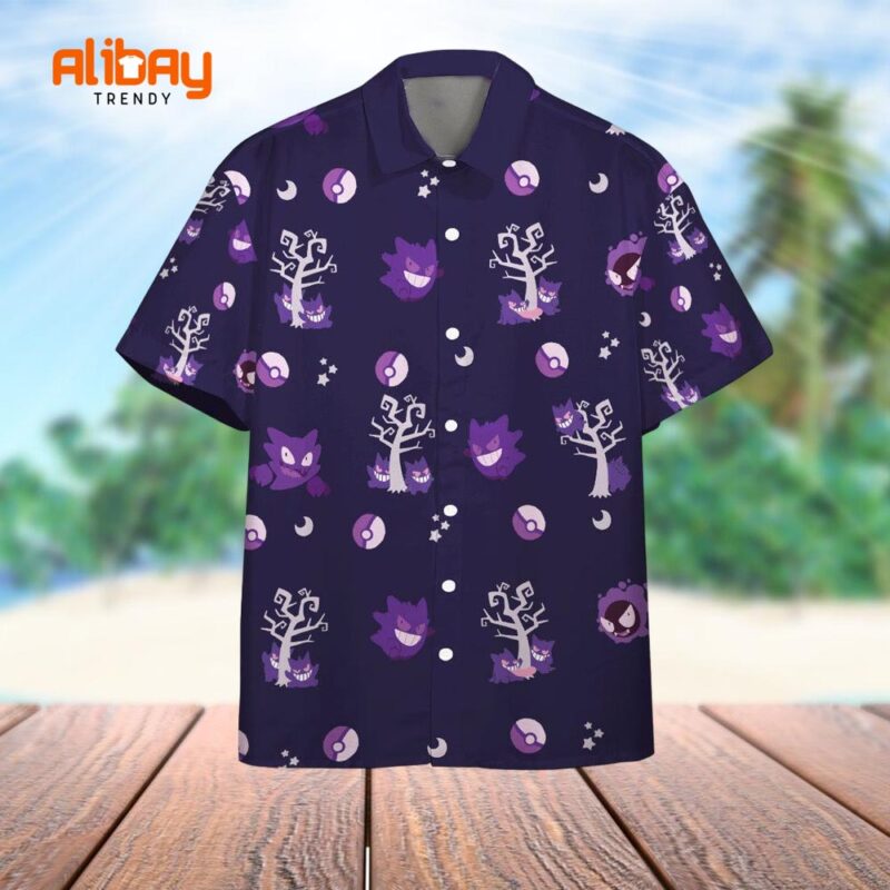 Gengar Evolution Purple Hawaii Shirt Pokemon Aloha Shirt
