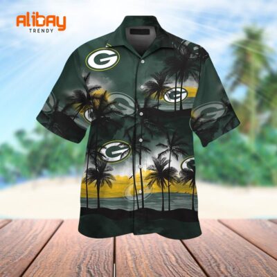 Green Bay Sunset Serenade Packers Coastal Charm Hawaiian Shirt