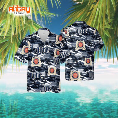 Miller Lite Hawaiian Sea Island Pattern Aloha Shirt