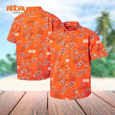 Orange Cleveland Browns Kekai Button Up Hawaiian Shirt