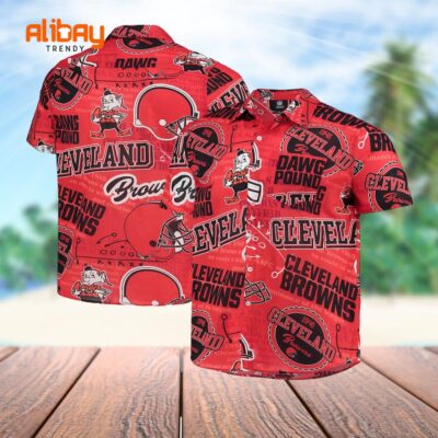 Orange Cleveland Browns Thematic Hawaiian Shirt