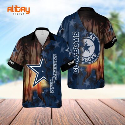 Personalized Sunset And Dallas Cowboys Logo Hawaiian Shirt