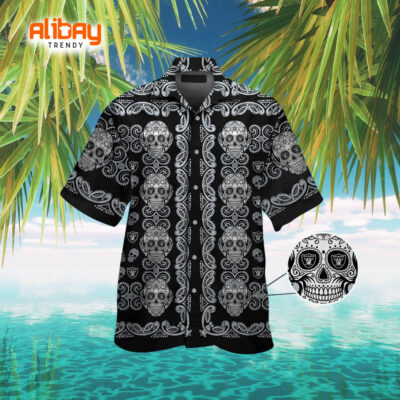Skull Las Vegas Raiders Button Up Tropical Hawaiian Shirt