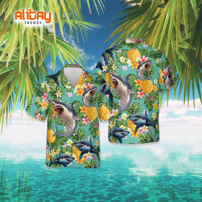 Tropical Pineapple And Shark Hawaiian Shirt