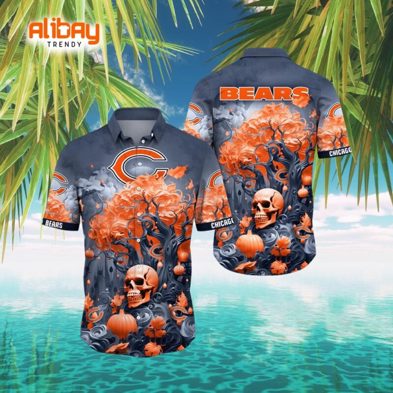 Chicago Bears Halloween Skull Pumpkin Hawaiian Shirt