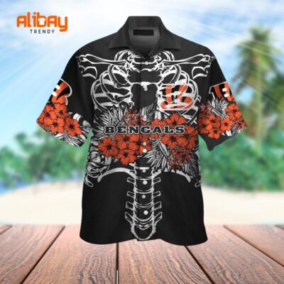 Cincinnati Bengals Skeleton Halloween Tropical Hawaiian Shirt