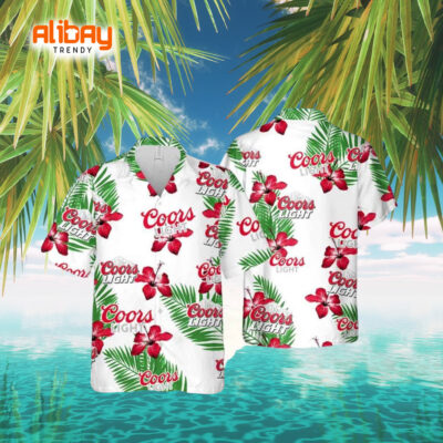 Coors Light Hawaiian Hibiscus Flower Pattern Tropical Beach Hawaiian Shirt