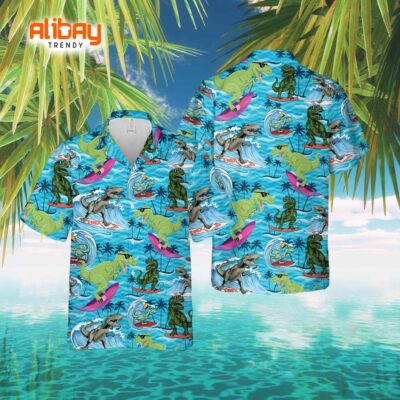 Dinosaur Surfing Beach Dinosaur Aloha Shirt