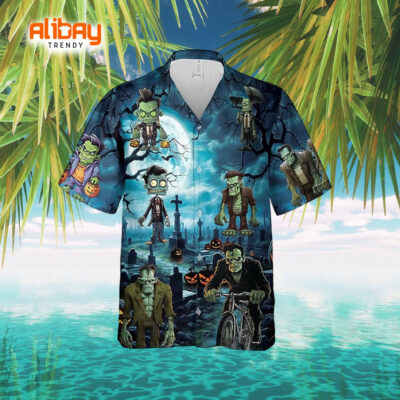 Frankenstein Halloween Character Button Down Hawaiian Shirts