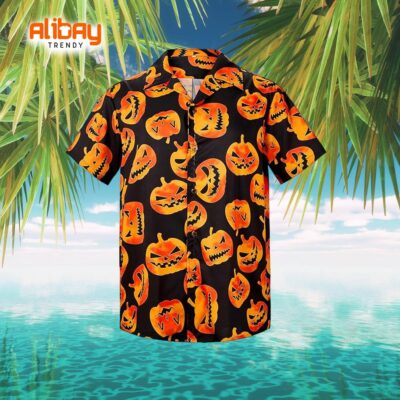 Frightful Pumpkin Tropical Halloween Hawaiian Shirt