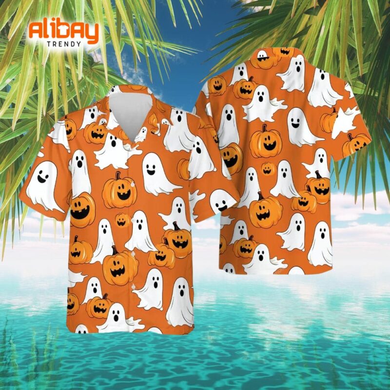 Funny Ghost And Pumpkins Halloween Hawaiian Shirt