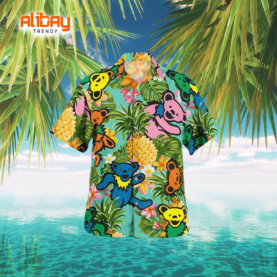 Funny Grateful Dead Dancing Bears Pineapple Tropical Hawaiian Shirt