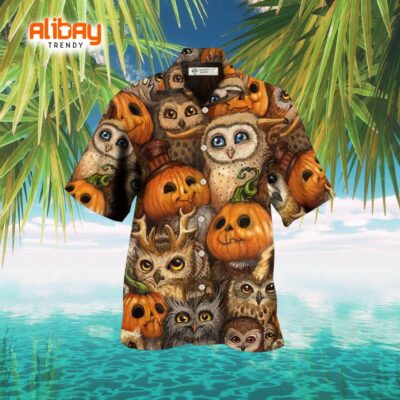 Halloween Owl Pumpkin Pattern Hawaiian Shirt