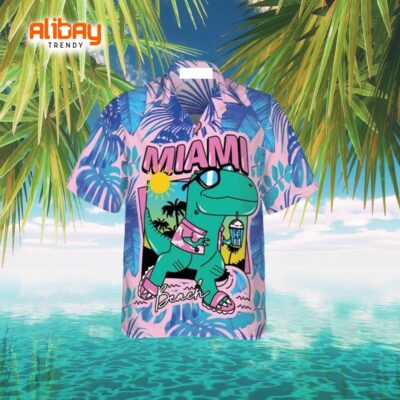 Miami South Beach Cool T-Rex Dinosaur Hawaiian Shirt