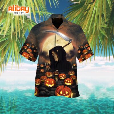 Moonlight Pumpkin Skull Halloween Hawaiian Shirt