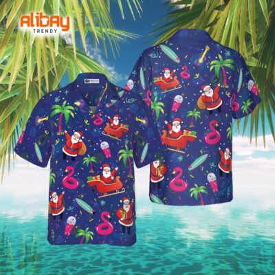 Palm Paradise Santa Claus Christmas Hawaiian Shirt
