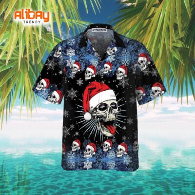 Santa Skull & Snowflake Hawaiian Shirt with Tropical Fusion