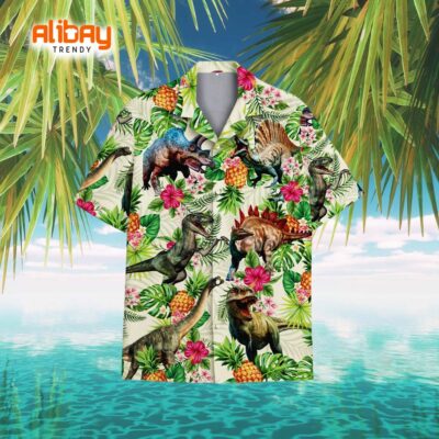 Tropical Dinosaur Pineapple Paradise Aloha Shirt