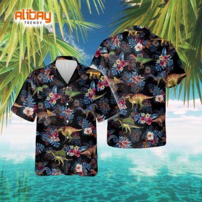 Tropical Vibes Dinosaur Hawaiian Shirt