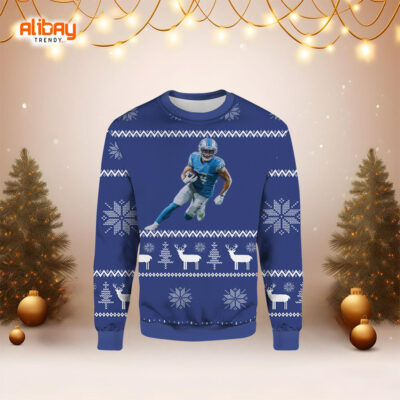 Amon Ra St Brown Detroit Lions Ugly Christmas Sweater