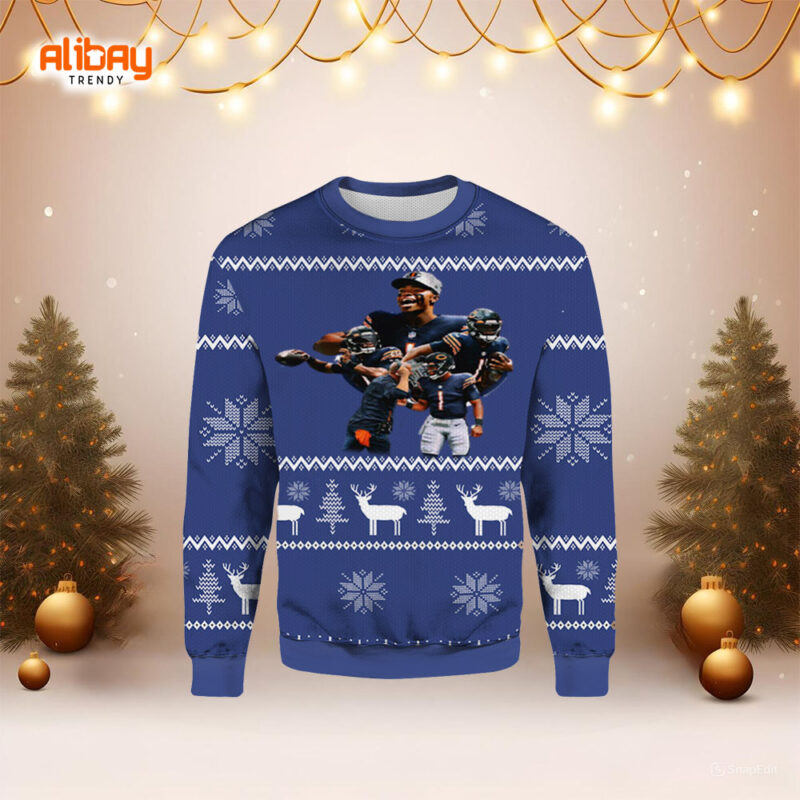 Chicago Bears Justin Fields Ugly Christmas Sweater