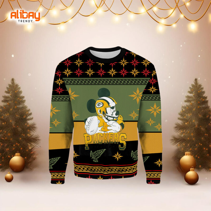 Disney Mickey Green Bay Packers Ugly Christmas Sweater