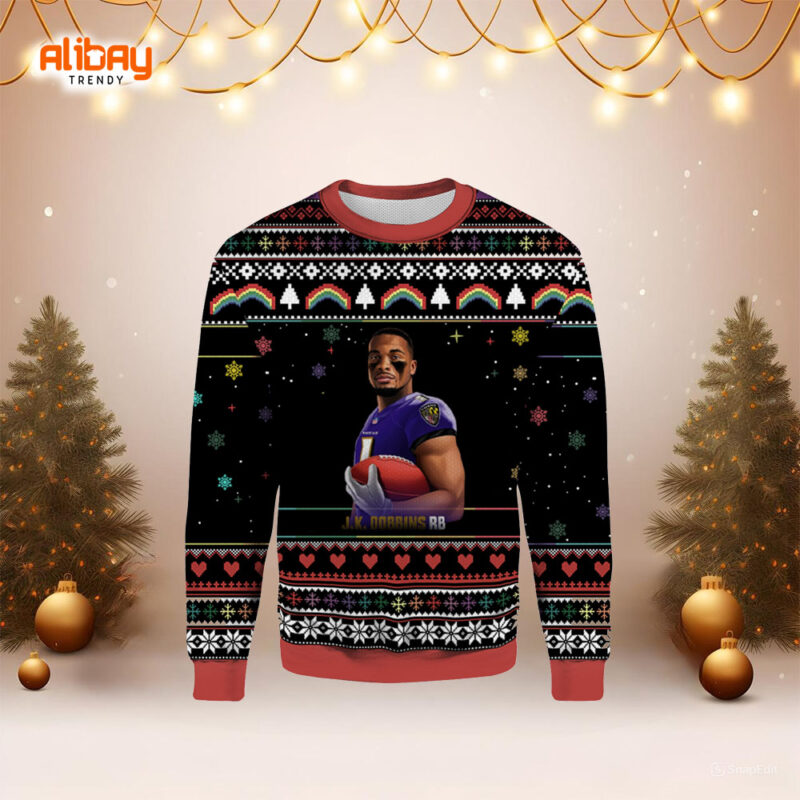 J.K. Dobbins RB Baltimore Ravens Ugly Sweater