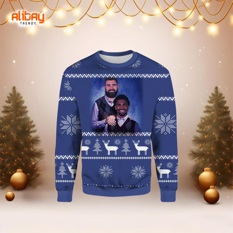 Jason Kelce Jalen Hurts Philadelphia Ugly Christmas Sweater