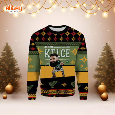 Jason Kelce Philadelphia Cartoon Ugly Christmas Sweater