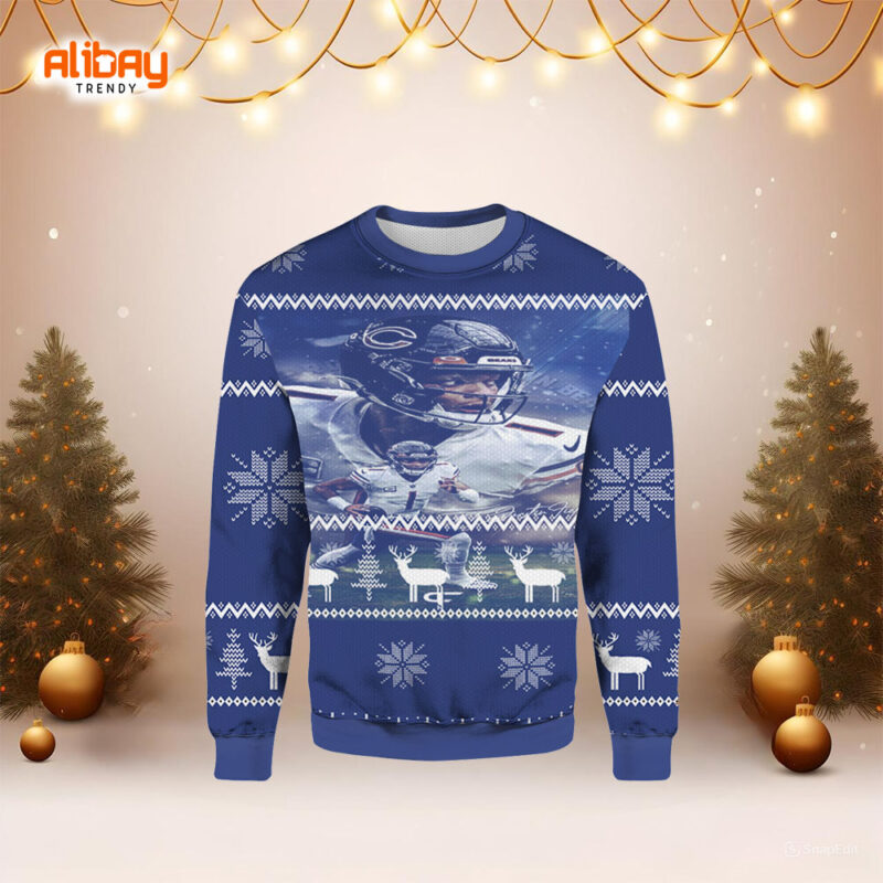 Justin Fields Chicago Bears Ugly Christmas Sweater