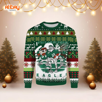 Philadelphia Eagles Looney Tunes Characters Ugly Sweater