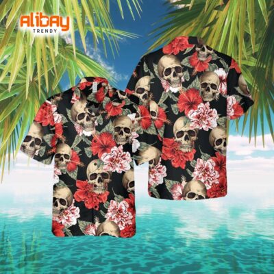 Skull Exotic Hibiscus Tropical Hawaiian Shirt