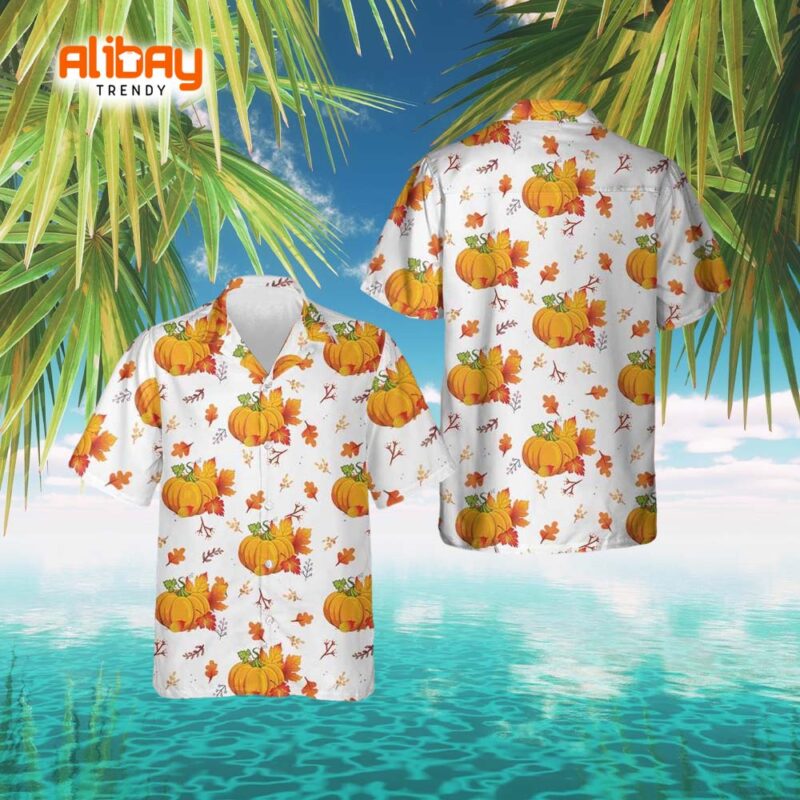 Thanksgiving Fall Leaves And Pumpkins Hawaiian Shirt