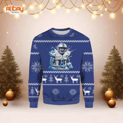 TJ Jones 13 Detroit Lions Ugly Christmas Sweater