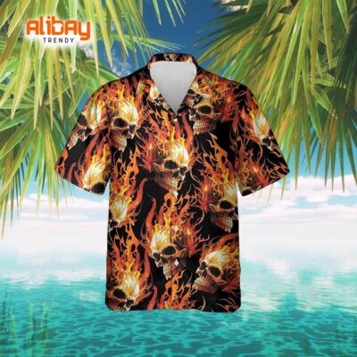 Tropical Fire Skull Hawaiian Shirt