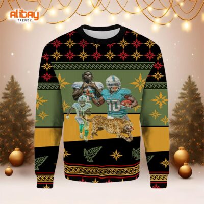 Cheetah Miami Dolphins Ugly Christmas Sweater