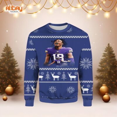 Minnesota Vikings Justin Jefferson Ugly Christmas Sweater