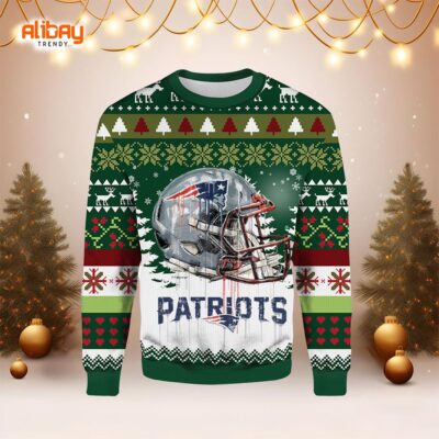 NFL New England Patriots Drip Helmet Ugly Sweater