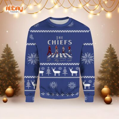 The Chiefs Walking Abbey Road Signatures Ugly Christmas Sweater