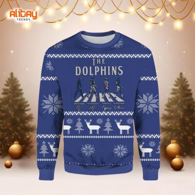 The Dolphins Walking Abbey Road Signatures Ugly Chirstmas Sweater