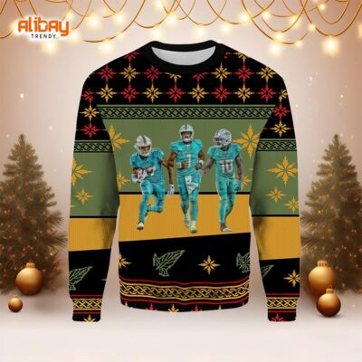 The Dynamic Trio Miami Dolphins Ugly Christmas Sweater