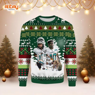 Tyreek Hill and Jaylen Waddle Dolphins Ugly Sweater