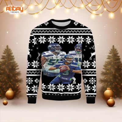 Bobby Wagner DK Metcalf Russell Wilson Ugly Sweater