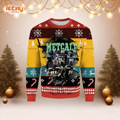 DK Metcalf Seattle Seahawks Ugly Christmas Sweater 