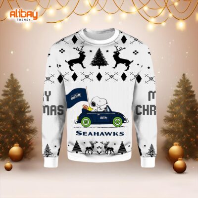 Seattle Seahawks Snoopy Ugly Christmas Sweater 2