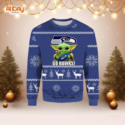 Star War Yoda Go Hawks Ugly Christmas Sweater