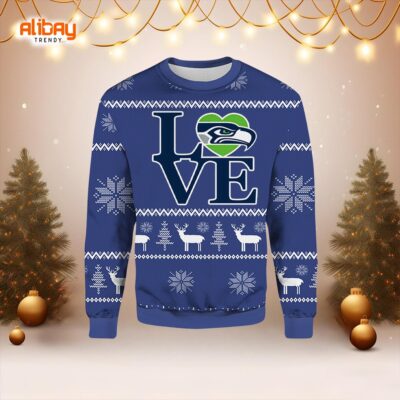 Super Bowl Love Seahawks Ugly Christmas Sweater